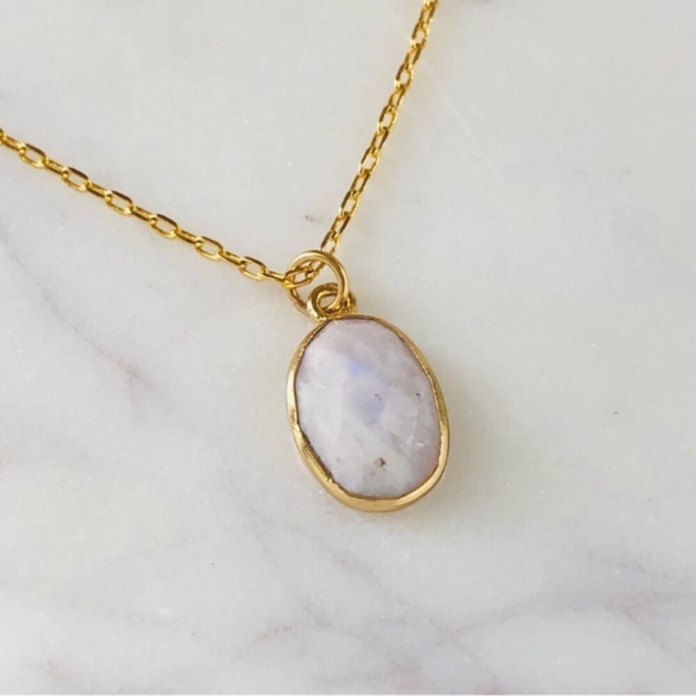 18K Gold Plated Oval Cut Moonstone Layering Necklace - June Birthstone